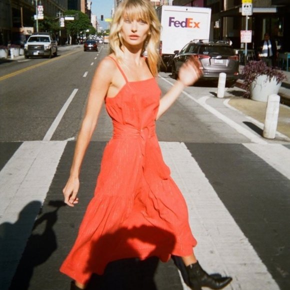 Anthropologie Nation LTD Red and Gold Maxi Dress Size Small - Picture 4 of 16